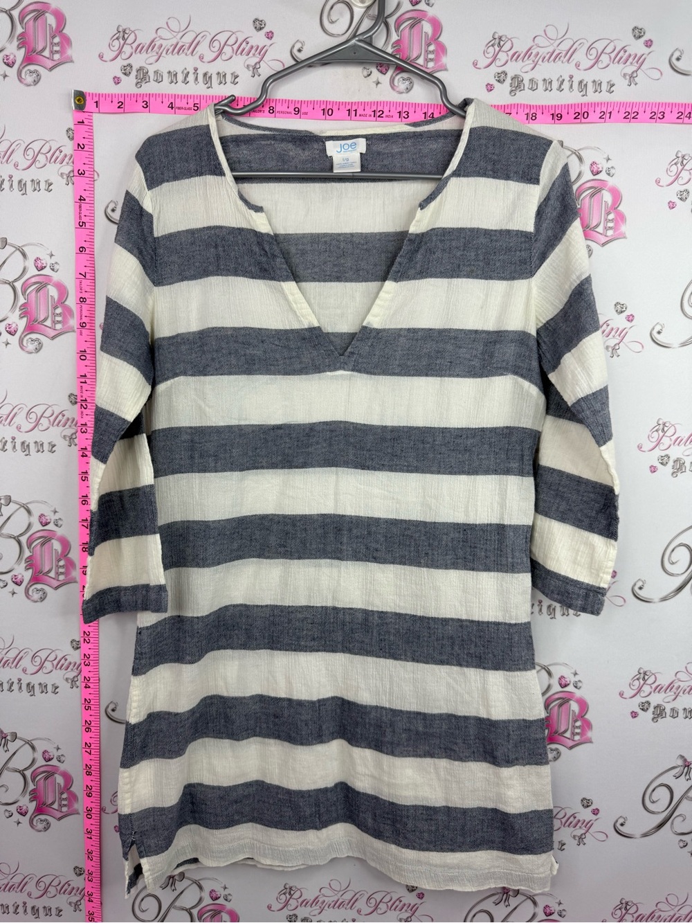 Joe Fresh Navy and White Striped V-Neck Mini Dress